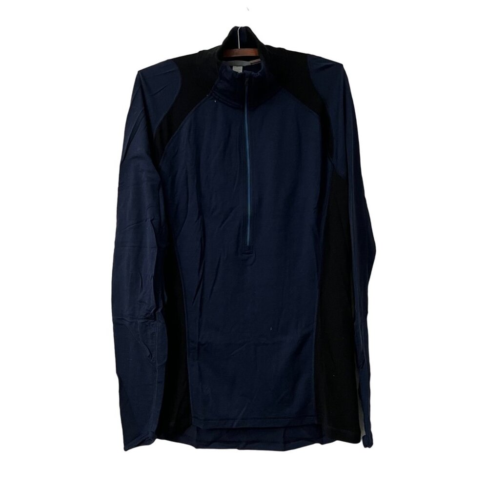 Smartwool Navy Black 1/2 Zip Merino Wool Mock Neck Pullover Sweater Mens Size L